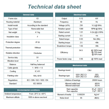 Silnik elektryczny jednofazowy 0,12kW 1400 obr/min. 63 B3